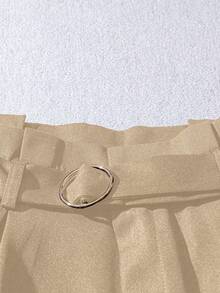 GlowEve Quần short nữ xếp ly phối ren, thắt eo bằng ruy băng. - Màu Khaki - Xem 3