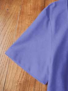 HIMLAND 纯色圆领休闲夏季弧形下摆针织短袖T恤 - 淡紫色 - 查看 6