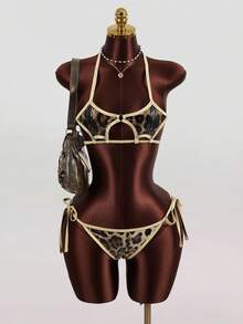 Swim SXY Women's 2 Pieces Leopard Sequin Print Sexy Hollow Asymmetrical Star Shaped Swimsuit Set, Summer - Multicolor - View 5