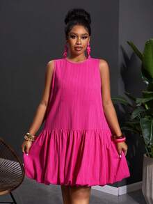 Veslaya 2026春夏大码女装新款,适合音乐节、复活节、西部风、游牧风、生日派对、毕业典礼、大学、学生、日常休闲、基础款、休闲、度假、邮轮、海滩、日光浴、爆款、街头风、婚礼宾客、通勤、早午餐、机场、派对、节日、优雅宴会、舞会等场合。这款高端优雅纯色紫红色圆领无袖宽松短款A字荷叶边连衣裙,是女士的时尚之选。Zanzea女装Ycv9w折扣码,Wow连衣裙等你来选购。 - 玫紅色 - 查看 5