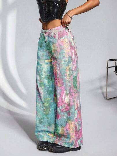 Jeanoix Women's Fashion Tie-Dye Print Wide Leg Jeans Wide Leg Summer Pants Boho Pants For Women Palazzo Pants Women Bohemian Pants Hippie Pants