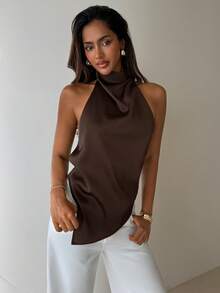 Aloruh 女士性感露背吊带衫，优雅适合派对、通勤和度假，夏季 - 棕色 - 查看 3