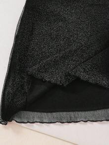 1pc Girls Crew Neck Long Sleeve Knit Dress, Elastic Metallic Yarn Fabric, Casual & Party Wear, Autumn Long Sleeve Dresses Black Dress For Tweens Black Dresses Teen Girls Elegant Dresses - Black - View 7