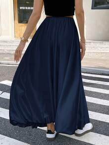 Serisse Falda casual de diseño minimalista de unicolor para mujer, verano - Azul Marino - Ver 8