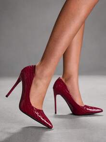 CUCCOO SZL 女士尖头细高跟鞋，棕色高跟时尚鞋 - 石頭紋7639大紅 - 查看 5