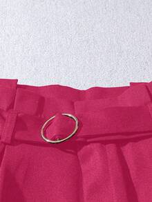 GlowEve Pantalones cortos de mujer con cintura de cinta, plisados y con aplicación de encaje - Rosa Fucsia - Ver 3