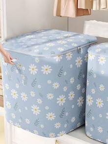 Blue Daisy Storage Bag Oxford Fabric Foldable Waterproof Design Dust Protection Zipper Closure Carry Handles Multi Purpose Organizer For Home Travel - Royal Blue - View 1