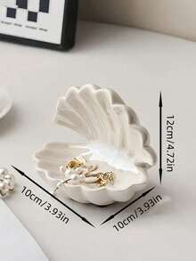 1PC Elegant Ceramic Shell Decor Fashion Art Deco Tray For Keys Jewelry Storage Perfect For Entryway Dresser Home Decor Thanksgiving Valentines Mothers Day Wedding Gift - Multicolor - View 8