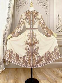 GlowEve Vestido de manga acampanada con estampado de paisley vintage elegante - Albaricoque - Ver 2