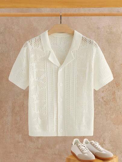 HIMLAND قميص قصير الأكمام مصنوع من الأقمشة المحبوكة الرقيقة مع طوق كوبي، إحساس عالي الجودة، مناسب للربيع والصيف