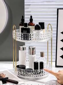 1 PC Large Capacity 360 Degree Rotating Adjustable DIY Plastic Simple Transparent Spinning Organizer Rack Bathroom Vanity Desktop Display Storage Shelf Multi-Scene Home Organization Countertop Decor - Multicolor - View 15