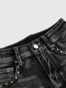 ROMWE Avant Quần short denim cỡ lớn gợi cảm, thêu hình súng lục phong cách Y2K Punk. - màu đen - Xem 11