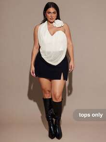 SHEIN BAE Blusa elegante de punto de un hombro con cuello asimétrico y detalles florales en color albaricoque para mujer - Blanco - Ver 3