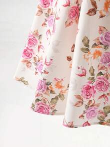 DreamSkyne Plus Size Elegant Pink Floral Summer Dress For Women,French Vintage Rose Print Tea Party Dress,Fashionable Casual Vacation & Commute Style - Pink - View 4