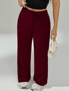 SHEIN PETITE 女士弹力纯色优雅西装裤，秋冬搭配 - 酒紅色 - 查看 5