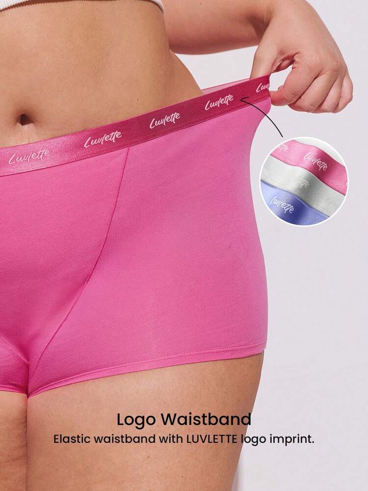 Plus 3-Pack Women Plus Cotton Logo High-Waist Boyshorts