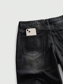 ROMWE MEN Men's Summer Casual Fashion Street Punk Dark Embroidery Washed Denim Shorts