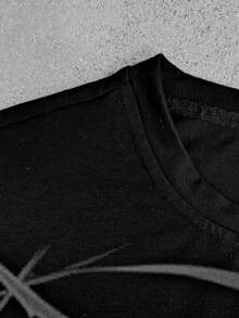 ROMWE MEN Street Life Áo thun nam tay ngắn cổ tròn in họa tiết toàn thân, kiểu dáng thường ngày, thích hợp mặc hàng ngày. - màu đen - Xem 3