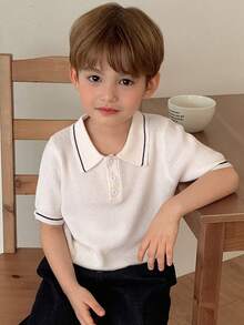 DAZY Suéter básico de manga corta con botones para niños pequeños, primavera - Blanco - Ver 4