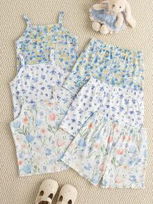 Souflis Souflis 3 pièces/set Ensemble de débardeur et short confortable et polyvalent dans un style français pour bébé fille. Convient pour la maison, les jeux et diverses occasions, été - Multicolore - Voir 4