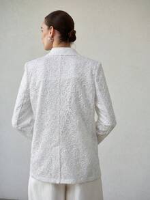 MOTF PREMIUM 女士极简主义镂空纹理翻领西装外套，春夏款 - 白色 - 查看 8