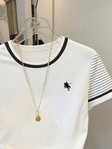 Resyla Áo thun ngắn tay in kỹ thuật số phối màu phong cách thường ngày dành cho nữ cỡ lớn - trắng - Xem 4