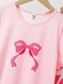 Genkimix Kids 女童甜美粉色蝴蝶印花A字两件套短袖长睡裙家居服 - 彩色 - 查看 3