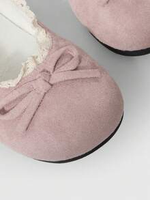 ROMWE Kawaii Giày lười da màu nâu, kiểu Mary Jane, có nơ, dành cho nữ, thích hợp làm quà Giáng sinh. - Mặt nhung màu hồng - Xem 5