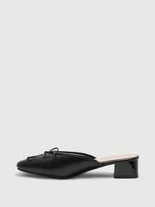 CUCCOO BIZCHIC Damen Schuhe mit dickem Absatz, Schleife, reinem Schwarz und geschlossener Zehenpartie, Halbsandalen, bequeme Lässig Mule Schuhe für den Alltag - Schwarz - Übersicht 9
