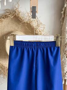 SHEIN Young Girl Round Neck Puff Sleeve Vintage Color Block Ruffle Hem T-Shirt Set Girls Two Piece Suit - Royal Blue - View 6