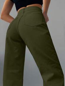 SHEIN High Waist Pleat Detailed Elegant Balloon Jean - Khaki - View 3