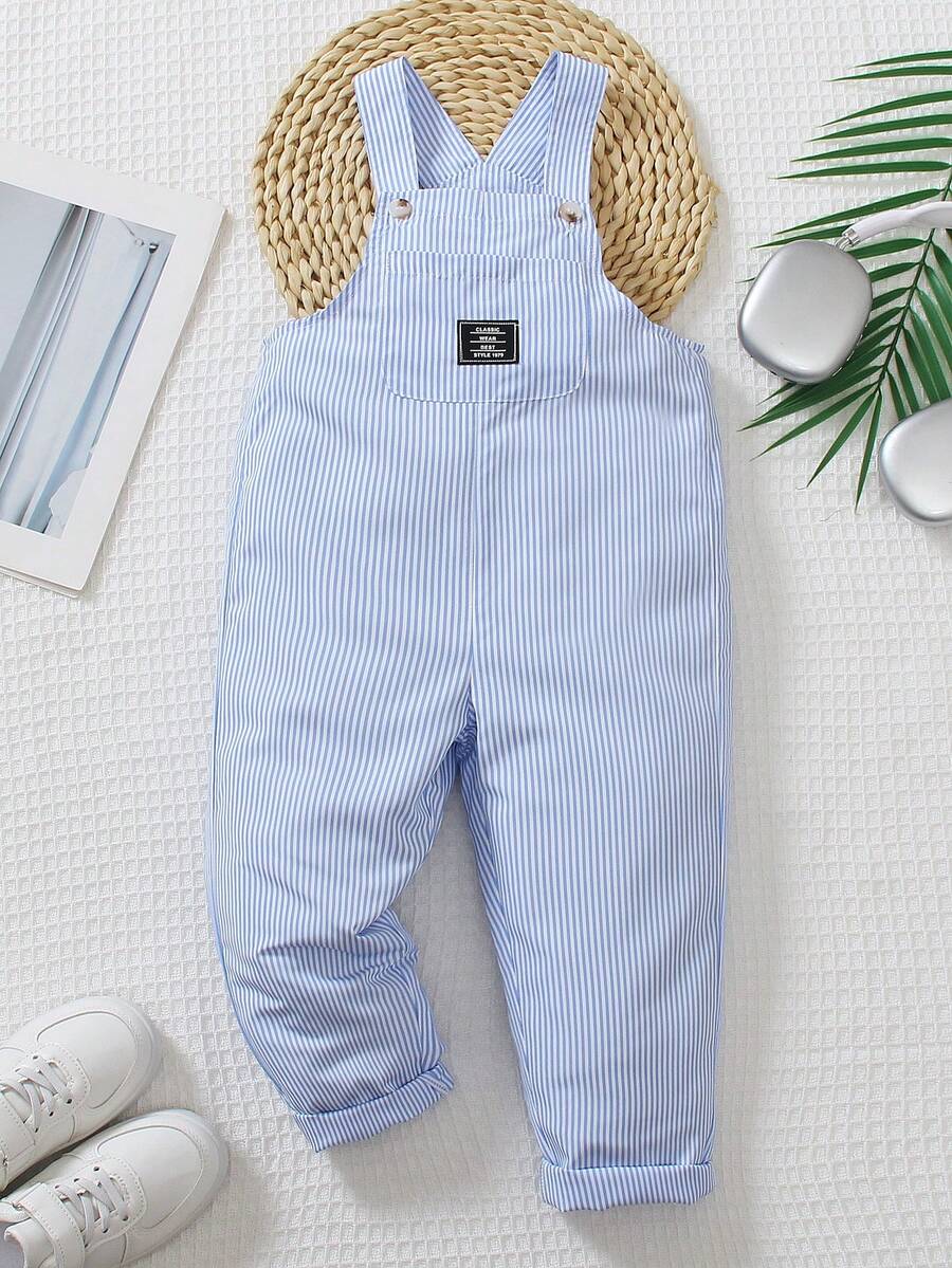 SHEIN Genkimix Kids 男童休闲条纹背带裤，面料柔软舒适，适合日常穿着、上学、购物和玩耍。