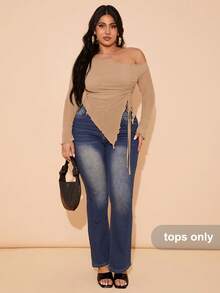 SHEIN BAE Plus Size Women Mesh Bow Decorated Blouse, Elegant Sleeveless Summer Holiday Party - Khaki - View 3