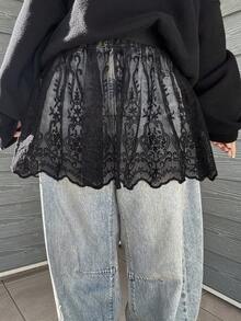 FRIFUL 女士时尚休闲日常薄纱刺绣半身裙 - 黑色 - 查看 4