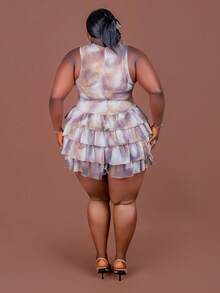 CurvyTilda Plus Size Summer Fashion Tie-Dye Print Ruffle Hem Romper, 2026 New Year, For Hourglow & Hourglass Body Shape - Multicolor - View 2