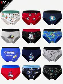 5pcs/Pack Young BoyCasual Cute Game Console & Football Printed Comfortable Fashion Random Color Triangle Briefs