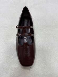 CUCCOO BIZCHIC Handmade Jersey Vintage Retro T-Strap Mary Jane Shoes 2025 New Arrival Square Toe Low Vamp Slip-On Shoes - Coffee Brown - View 12