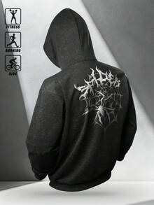 GymBeat Men's Faux Washed Spider Print Drop Shoulder Sweatshirt - Black - View 2