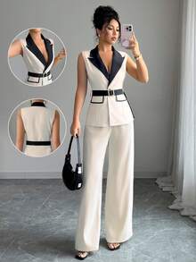 Elenzga 女士编织优雅夏日度假两件套 - 杏色 - 查看 1