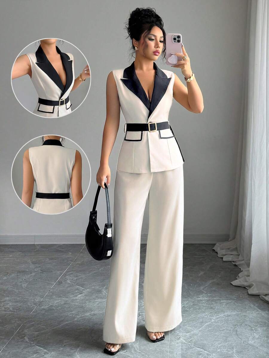 Elenzga 女士编织优雅夏日度假两件套 - 杏色 - 查看 1