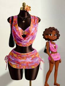 Zestiva Bộ bikini nữ in họa tiết tie-dye, thích hợp cho kỳ nghỉ biển, tiệc tùng, lễ hội, đồ bơi mới. - Nhiều màu - Xem 1