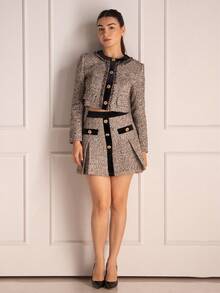 Andrea Bello 粗花呢纽扣宽松大衣 - 杏色 - 查看 5