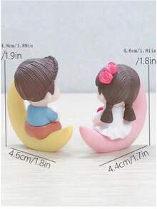 2pcs/Set Couple & Moon Pattern Decoration Craft, Small Cartoon Decorative Object For Home Decor Best Gifts Birthday Graduation - Multicolor - View 4
