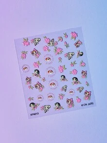 FanGlow THE POWERPUFF GIRLS X SHEIN 4片可爱花朵、泡泡、毛茛图案美甲浮雕贴纸 - 女士自粘美甲贴花，5D浮雕效果，可爱、有趣、精致的主题，易于粘贴，可用于美甲装饰、DIY、节日礼物、派对风格 - 彩色 - 查看 14