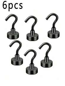 1/3/5/6/910 个装钕磁铁强力圆形免钻孔磁性挂钩，适用于包袋收纳、厨房、露营、邮轮、返校、宿舍、墙面储物、车库、户外烧烤等。 - 黑色 - 查看 13