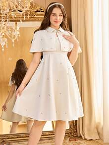 Teen Girl Rhinestone Decor Camisole Dress And Short Sleeve Jacket Elegant Set - Apricot - View 4