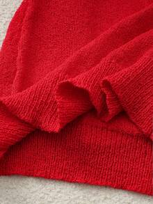 SHEIN Unity Women's Elegant Red Knitted Sweater,V-Neck Slim Fit Pullover Top With Trim For Autumn,Party,Festive Occasions,Valentine's Day And Holiday Gathering - Red - View 7