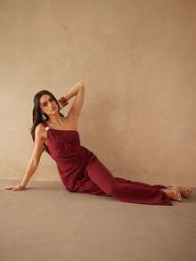 Silquee Pantalones sueltos de mujer con cintura de cordón de lino - Burdeos - Ver 6