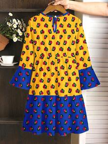 Tween Girls' Casual Minimalist Round Neck Long Sleeve Maxi Waist Cinched Dress, Suitable For Spring/Autumn, Festivals, Outings, Sisters - Multicolor - View 5