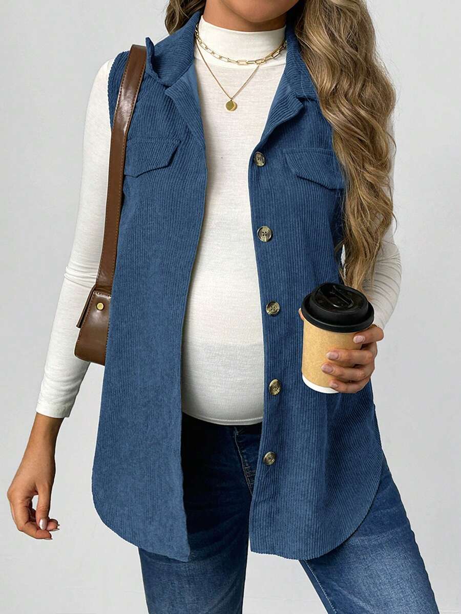 SHEIN Loose Fit Vest Top Cardigan Jacket, Autumn - Navy Blue - View 1